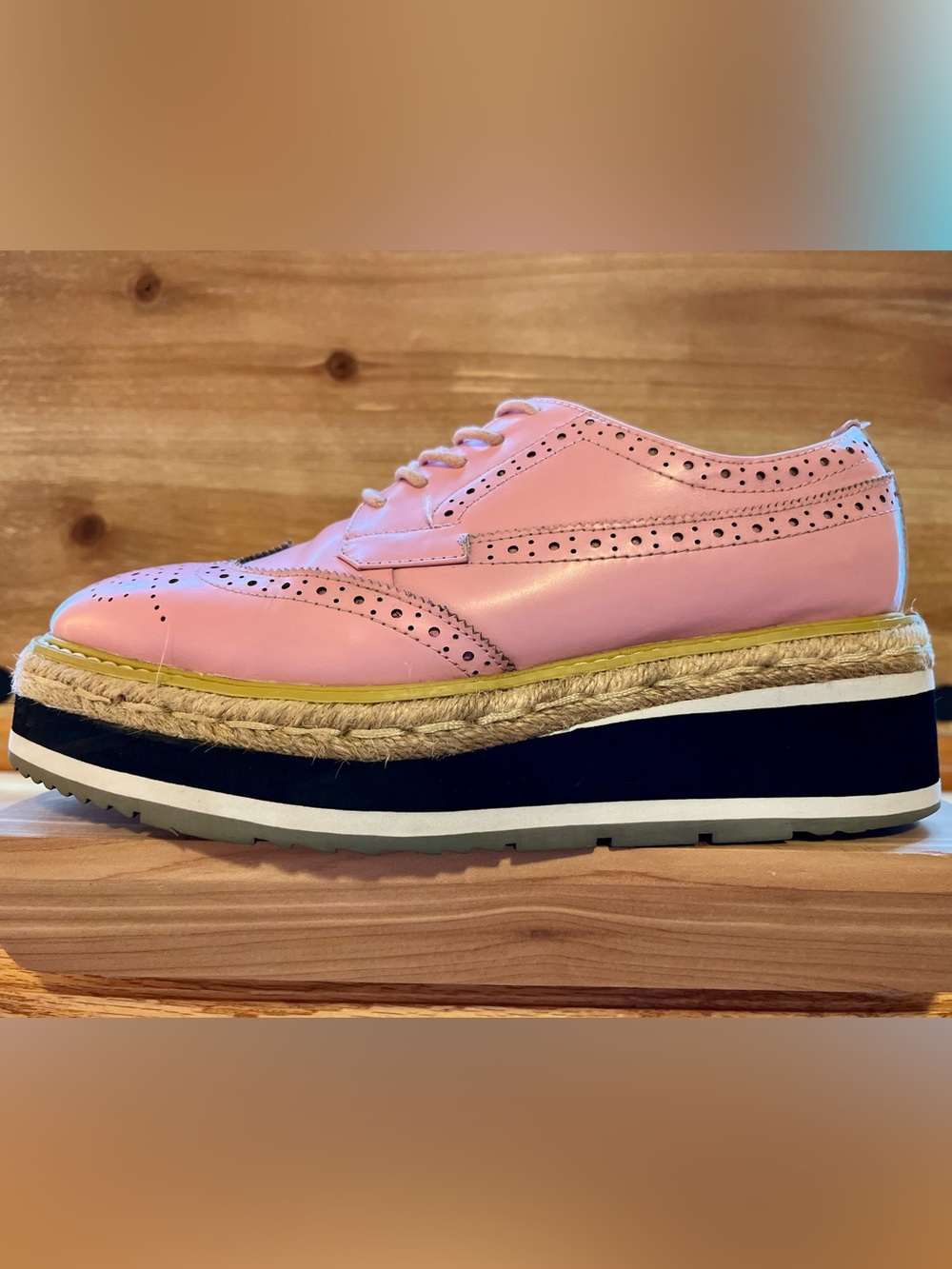Prada Pink Leather Platform Wingtip Creeper Brogue in Size 36 - Picture 3 of 9